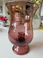 Buborékos, 18cm magas, hibátlan, bordó üveg váza vagy gyertyatartó