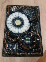 Zsolnay pirogránit falikép kép virág mintával 23x32 cm