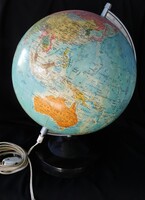 Retro világító  földgömb 1976-os, magyar nyelvű, 33 cm