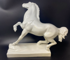 Hófehér Herendi Ágaskodó Ló-  Porcelán Figura (40cm)