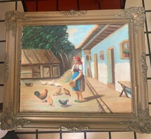 Szép régi tanyasi életkép Orosz M. aláírással