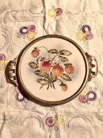 NÉMET FÉMKERETES TÁLCA PORCELÁN BETÉTTEL EPER MINTÁVAL