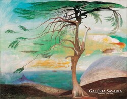 Csontváry Kosztka Tivadar: Magányos cédrus reprodukció vászon nyomat vászonkép tájkép 56x105 cm