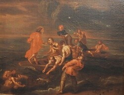 Német festő, 18.század  (1700-as évek)! Csodálatos halászat,. Eredeti, - eredetiség igazolással!