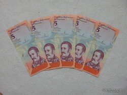 Venezuela 5 darab 5 bolivar 2018 Sorszámkövető Szép bankjegyek