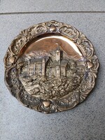 Masszív régi bronz kínáló tál, falidísz (18,5 cm)