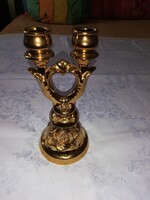 Aranyozott, vagy arany színű porcelán gyertyatartó, 23 cm