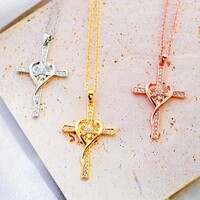 18 karát Aranyozott Szív Kereszt Medál Nyaklánc Sárgaarany Fehérarany Rózsaarany Hipoallergén Új!