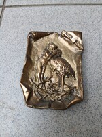 Pazar régi bronz névjegykártya tartó tálka, falidísz (12,8x8,8x2,8 cm)