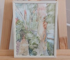 (NBL3) Hévíz szép kis akvarell festmény 19x25 cm kerettel