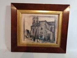 BERKI VIOLA /1932-2001/ - UTCARÉSZLET TEMPLOMMAL