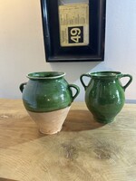 Mázas cserépedény, zöld mázas köcsögök