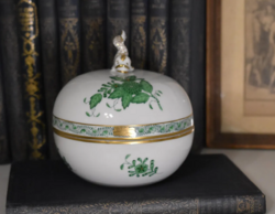 Herendi bonbonier, Apponyi mintás, halas fogóval, aranyzott, Herend porcelán, herendi
