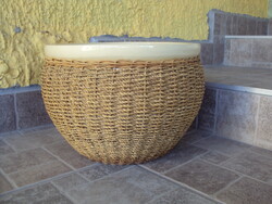 Kaspó gyékény fonattal  MOST ÉRDEMES VINNI!!!!!