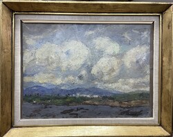 Magyar Mannheimer Gusztáv - Viharos táj című olaj festménye, 40*30 cm