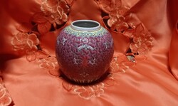 Famille  Rose kínai porcelán hasas váza, teafűtartó