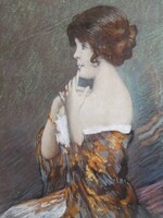 ART DECO HÖLGYPORTRÉ - JELZETT PASZTELL KÉP