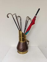 Antik esernyőtartó vörösréz és sárgaréz esernyő száraz virág tartó füles kanna 841 2122