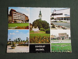 Képeslap,Zala megye,Nagykanizsa emlékmű,,Lenti mozi,,Letenye áruház,, 1975-