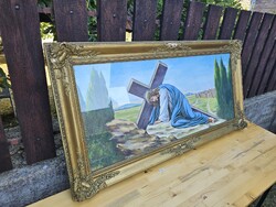 A0695 Keresztet cipelő Jézus vászon festmény 70x138 cm