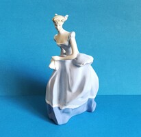 Royal Dux Kék Ruhás Hölgy Barokk Biszkvit Porcelán