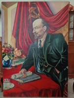 130 cm x 90 cm LENIN VÁSZON FESTMÉNY 1962