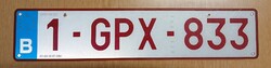 Belga rendszám rendszámtábla 1-GPX-833 Belgium