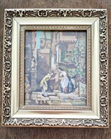 Mikro gobelin gyönyörű aranyozott fa keretben  18,5 x 21 cm