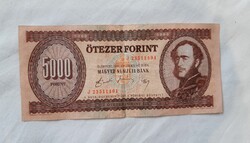 RÉGI 5000 FT, ÖTEZER FORINTOS BANKJEGY, ELSŐ SZÉRIÁBÓL, 1990.07.31. "J" SOROZAT - ALKUDHATÓ