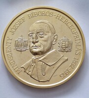 Bognár György (1944-) 1991. "Mindszenty József Bíboros Hercegprímás "  aranyozott emlékérem  6,5 cm