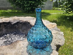 Empoli Blue Glass Grape Decanter (kék szőlő formájú borosüveg, boroskancsó, palack), 1960-as évek
