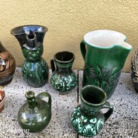 Retro zöld mázas kerámia  Miska kancsó,kancsó,  falidísz 5 db eladó!