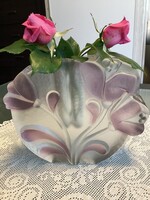 Walther glass orchidea kétszálas váza, plasztikus virág mintával