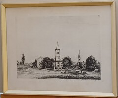 Boldizsár István (1897-1984) : Falurészlet templommal