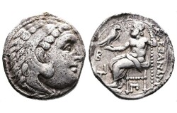 Nagy Sándor nevében i.e. 310 Kolophon, Antiigonos I., Drachma, ókori görög ezüst, Alexander III