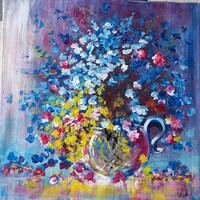 " MEZEI Virágcsokor " festmény feszitett vásznon 50x 50 cm