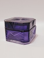 Lila csiszolt kristály doboz, bonbonier, 7,8 x 7,8 x 5,7 cm