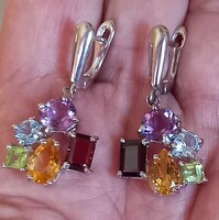 Valodi Kek Topaz Citrin Ametiszt Granat Peridot 925 Ezust Fülbevalò