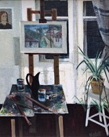 Keleti Jenő (1920-1998) : Enteriőr, Képcsarnokos,80x60 cm.