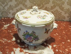 Herendi Viktória Mintás Porcelán Fedeles Levesestál. Jelzett, kézzel festett, hibátlan!