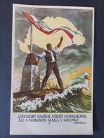 Régi irredenta képeslap Szétszórt hajával, verző homlokával áll (Petőfi) Ereklyés Országzászló