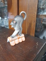 Herendi Macska a Háztetőn,Kézi Festésű Porcelán Figura.9.8 cm.