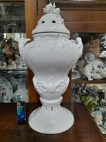 Herendi Fehér Rózsafogós Barokk Nagyméretű Fedeles Porcelán Váza.36 cm.