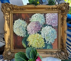 BLONDEL KERETBEN! Virágcsendélet (olaj) Koch E. szignó - 50x40 cm belméretű keret, 50 x 40 cm