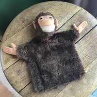 Antik mohair Steiff majom báb szalmával töltött a feje, üveg szemekkel