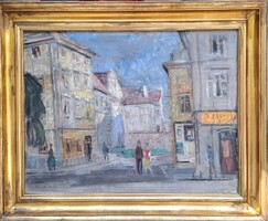 Piri Kálmán (1908-1983) : Városrészlet,Képcsarnokos, 60x80 cm.
