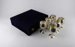 1V572 Régi hat darabos ezüstözött fém talpas pohár készlet bársony dobozban