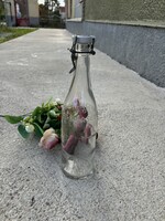 31 cm magas írásos csatos üveg palack  nosztalgia paraszti falusi dekoráció
