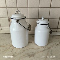 Retro fehér zománcozott tejes kanna 1 literes, 2 literes  eladó!Vintage dekoráció