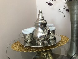 Kézműves rézötvözet kávéskészlet – 5 részes (tálca, kancsó, csészék)